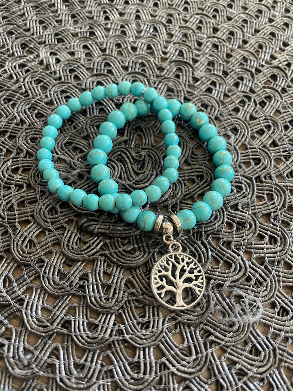 Amazon Turquoise Beaded Bracelet Set with Tree of Life Charm